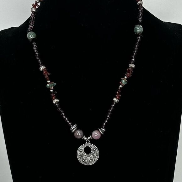 Boho Beaded Pendant Necklace Unisex 19" Multicolor Gem stones Single Strand - Picture 5 of 8